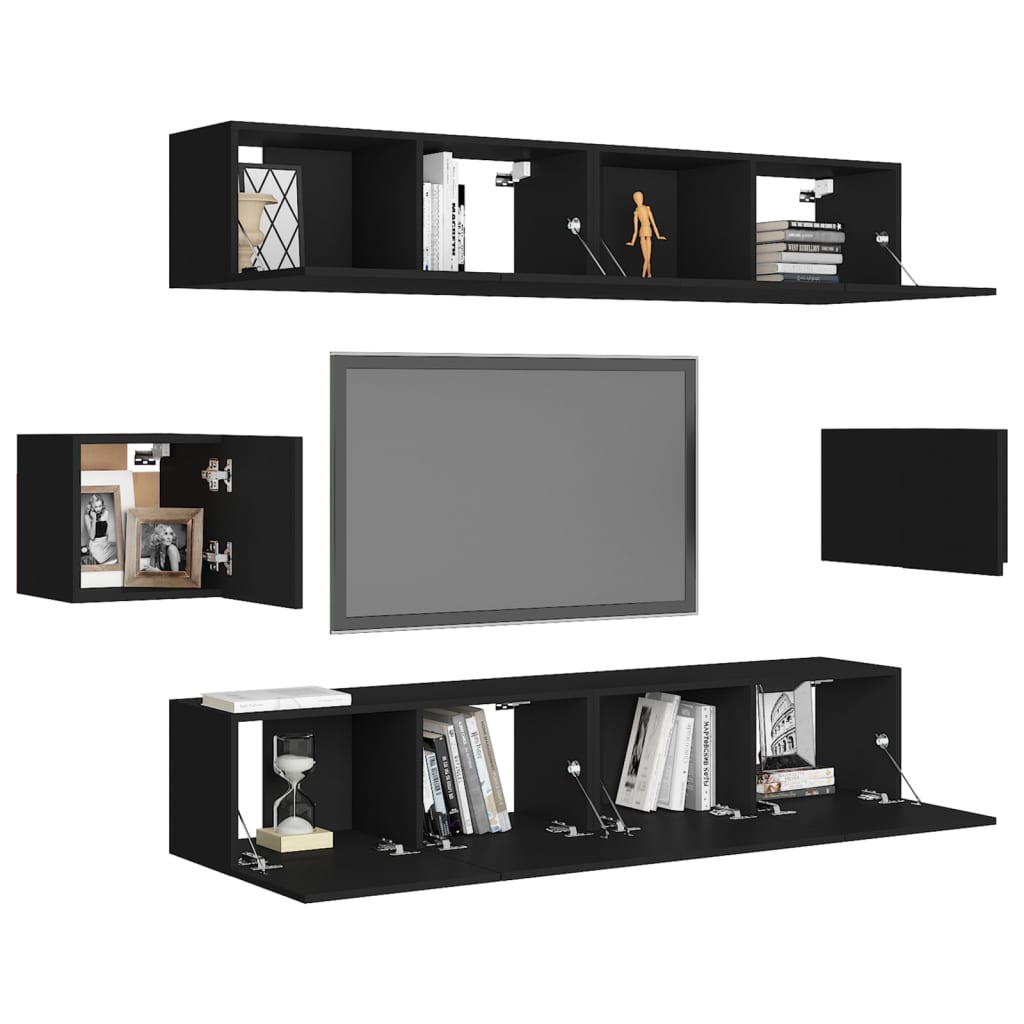 Ensemble de meuble TV 6 pcs Noir Bois d'ingénierie