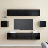 Ensemble de meuble TV 6 pcs Noir Bois d'ingénierie