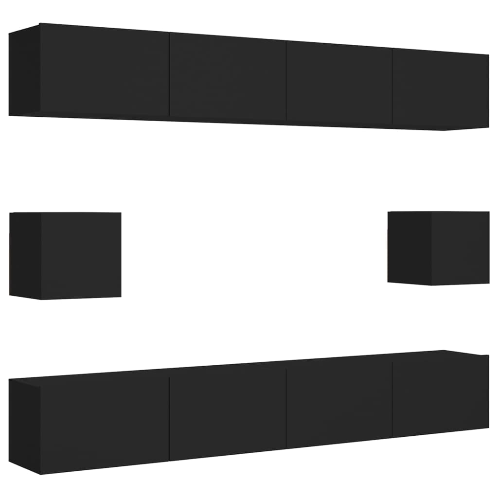 Ensemble de meubles TV 6 pcs Noir Bois d'ingénierie