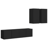 4 pcs TV Cabinet Set Black Engineered Wood