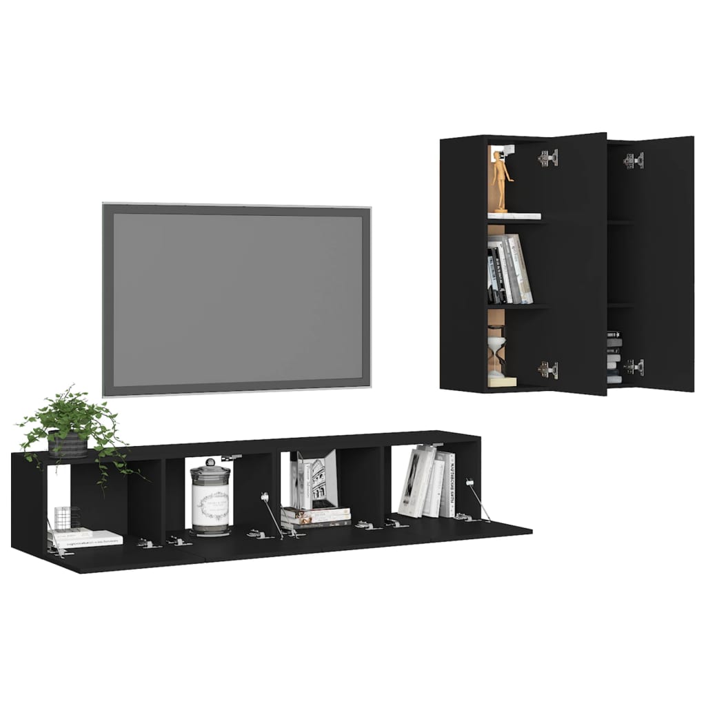 Ensemble de meubles TV 4 pcs Noir Bois d'ingénierie