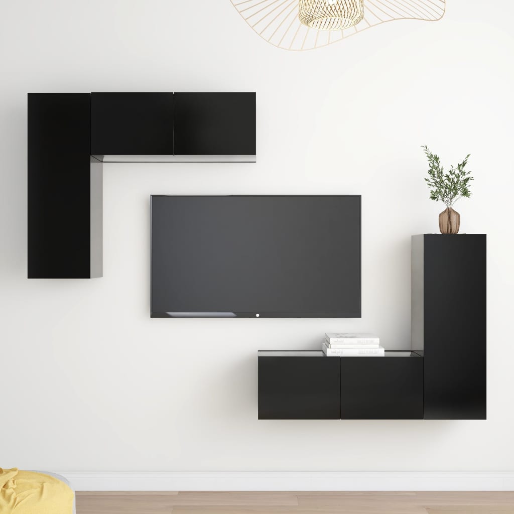 Ensemble de meubles TV 4 pcs Noir Bois d'ingénierie