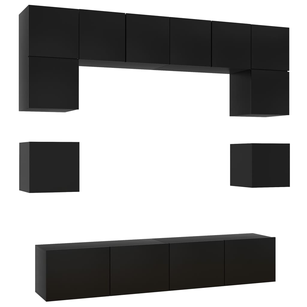 Ensemble de meuble TV 8 pcs Noir Bois d'ingénierie