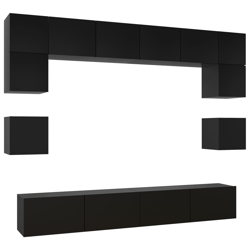 Ensemble de meuble TV 8 pcs Noir Bois d'ingénierie