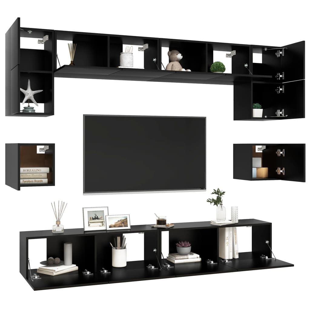 Ensemble de meuble TV 8 pcs Noir Bois d'ingénierie