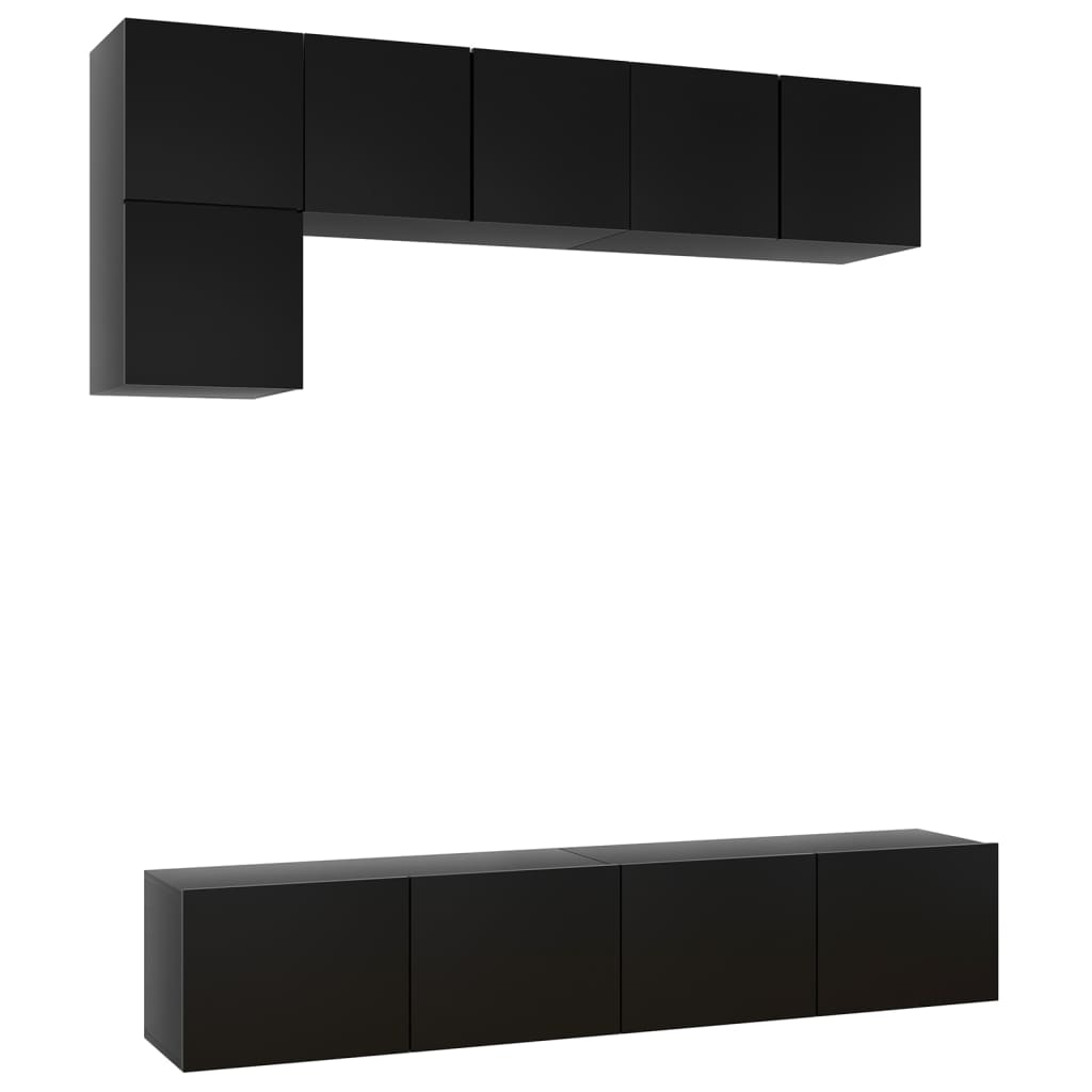 Ensemble de meubles TV 5 pcs Noir Bois d'ingénierie