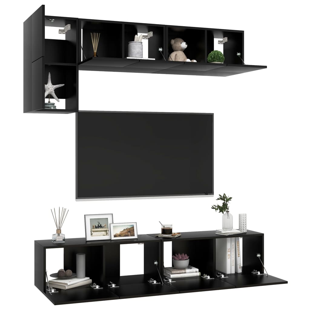 Ensemble de meubles TV 5 pcs Noir Bois d'ingénierie