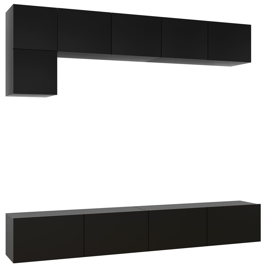 Ensemble de meuble TV 5 pcs Noir Bois d'ingénierie