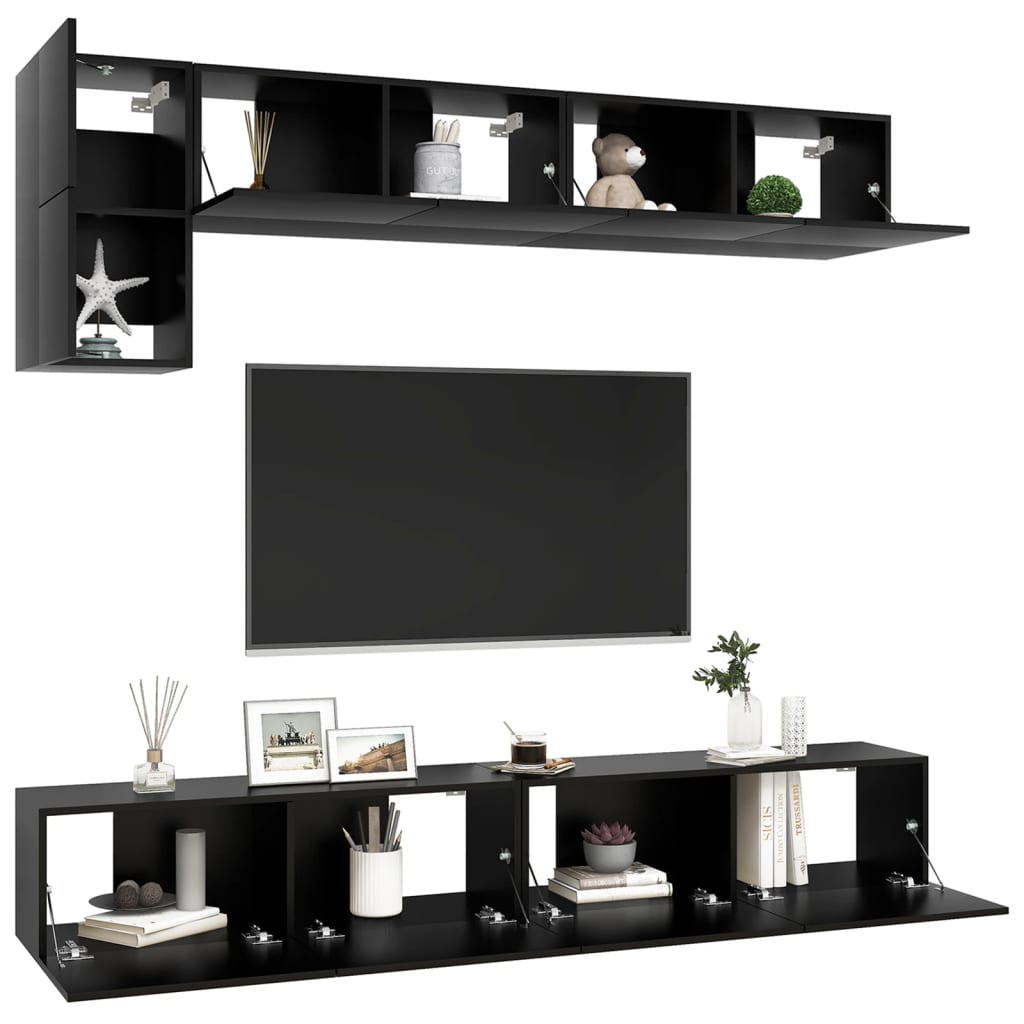 Ensemble de meuble TV 5 pcs Noir Bois d'ingénierie