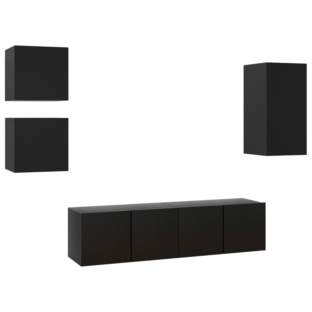 Ensemble de meubles TV 5 pcs Noir Bois d'ingénierie