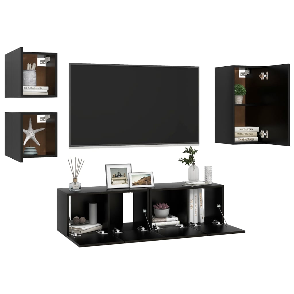 Ensemble de meubles TV 5 pcs Noir Bois d'ingénierie