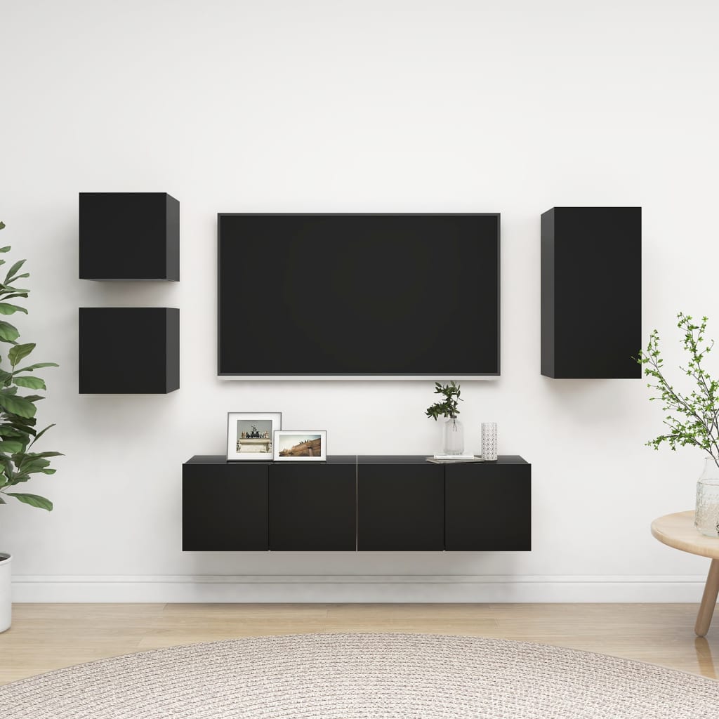 Ensemble de meubles TV 5 pcs Noir Bois d'ingénierie