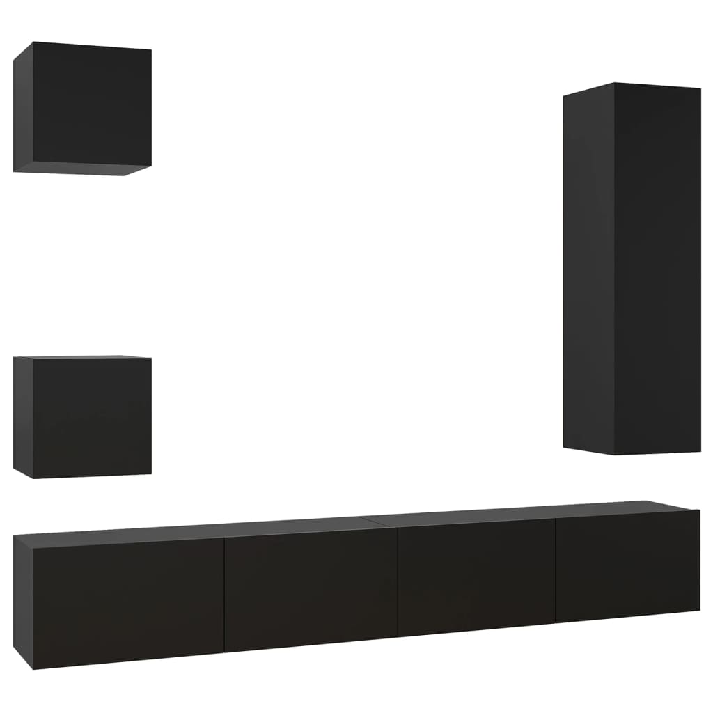 Ensemble de meuble TV 5 pcs Noir Bois d'ingénierie