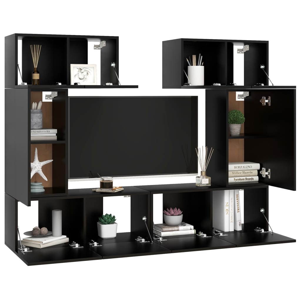 Ensemble de meuble TV 6 pcs Noir Bois d'ingénierie