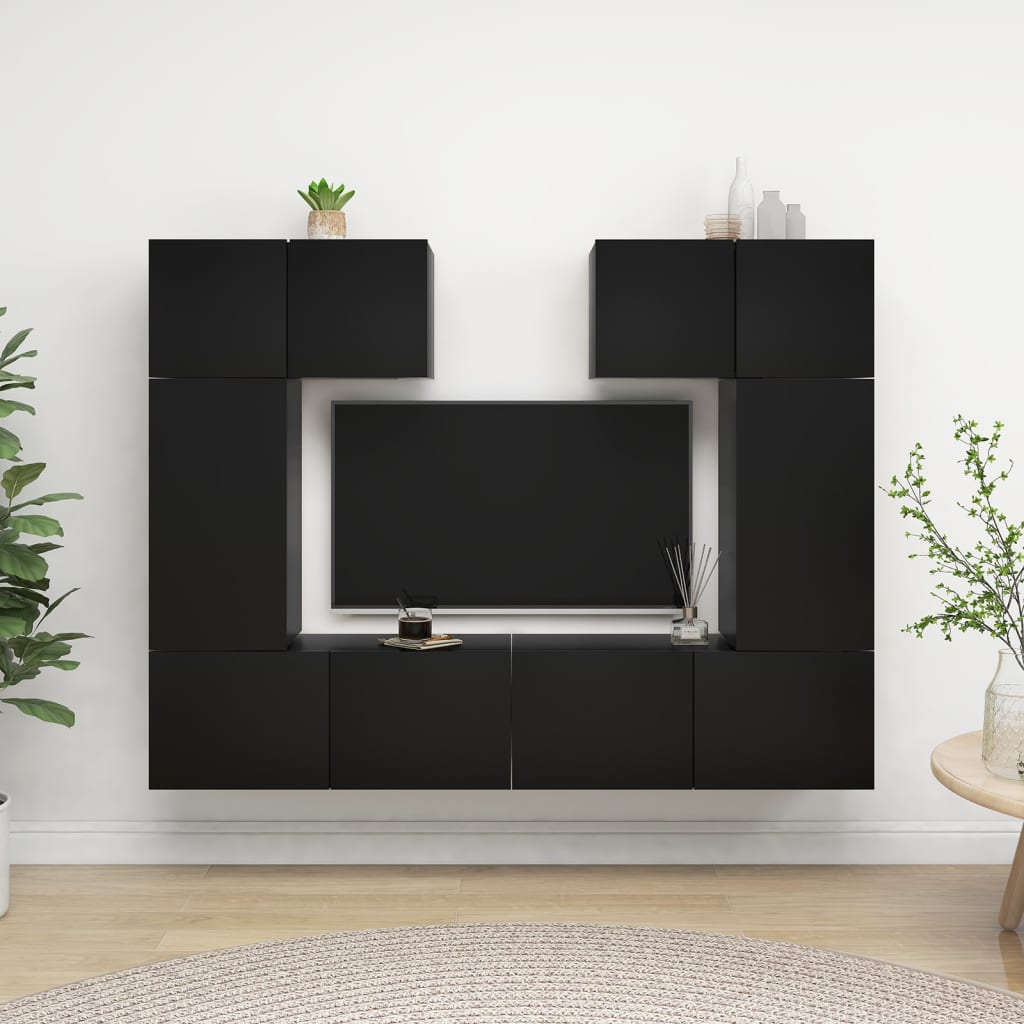 Ensemble de meuble TV 6 pcs Noir Bois d'ingénierie