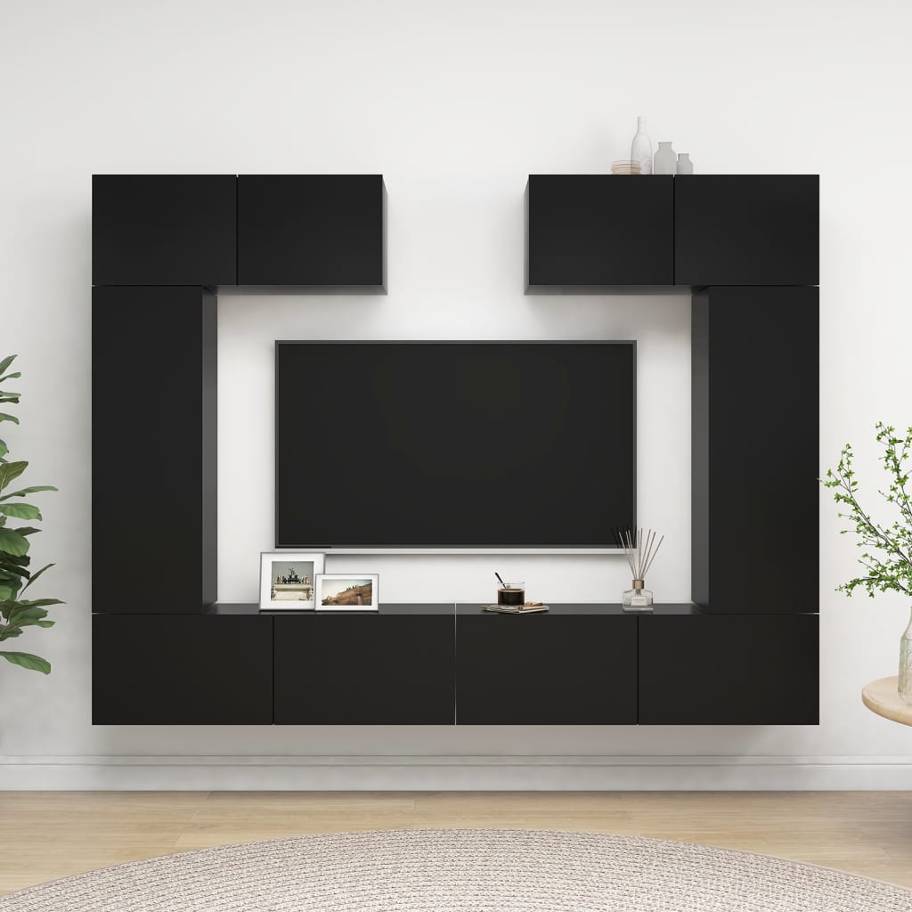 Ensemble de meuble TV 6 pcs Noir Bois d'ingénierie