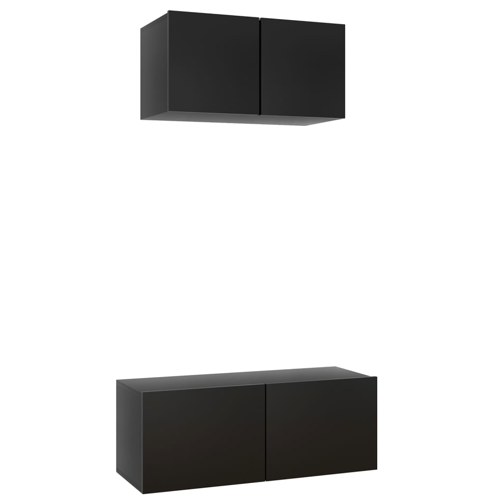 2 pcs TV Cabinet Set Black Engineered Wood