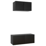 Ensemble de meuble TV 2 pcs Noir Bois d'ingénierie