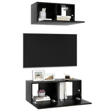 2 pcs TV Cabinet Set Black Engineered Wood