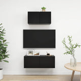 2 pcs TV Cabinet Set Black Engineered Wood