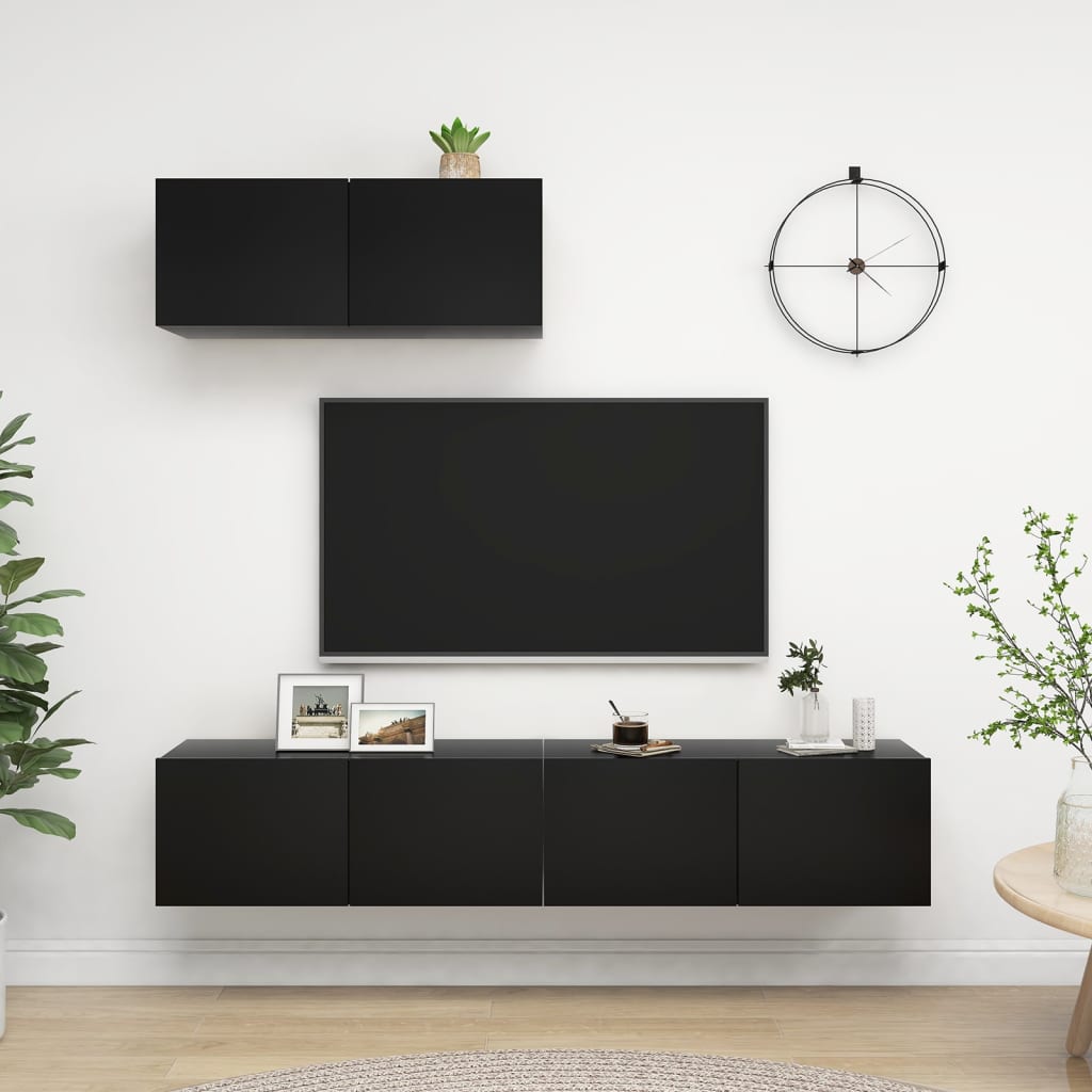 Meubles TV 3 pcs Noir Bois d'ingénierie