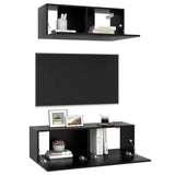 Ensemble de meuble TV 2 pcs Noir Bois d'ingénierie