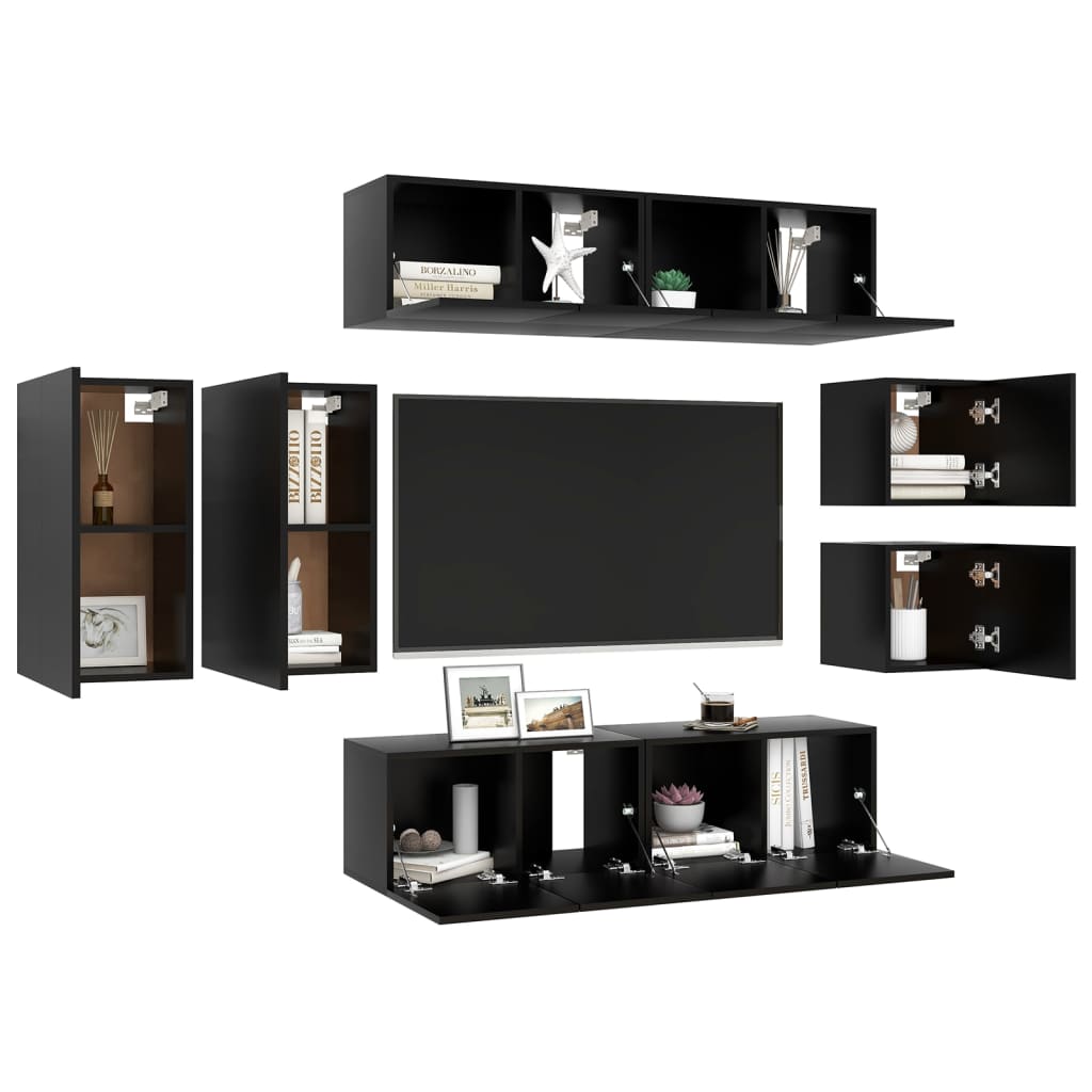 Ensemble de meubles TV 8 pcs Noir Bois d'ingénierie