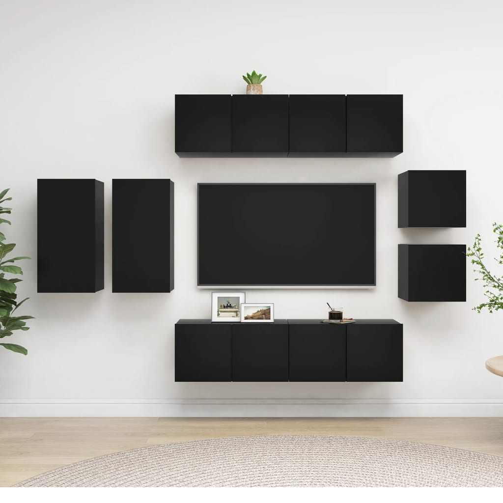 Ensemble de meubles TV 8 pcs Noir Bois d'ingénierie