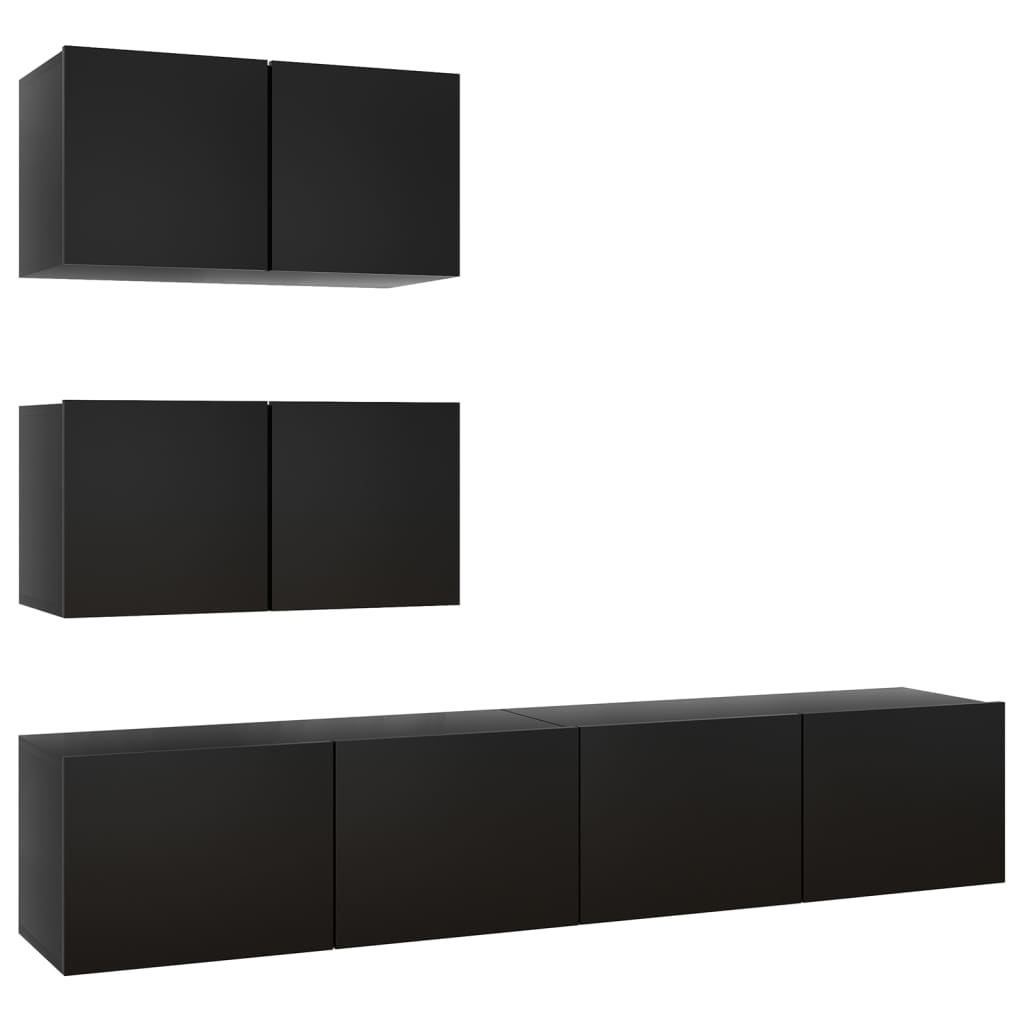 Ensemble de meuble TV 4 pcs Noir Bois d'ingénierie