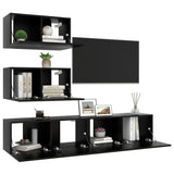 Ensemble de meuble TV 4 pcs Noir Bois d'ingénierie