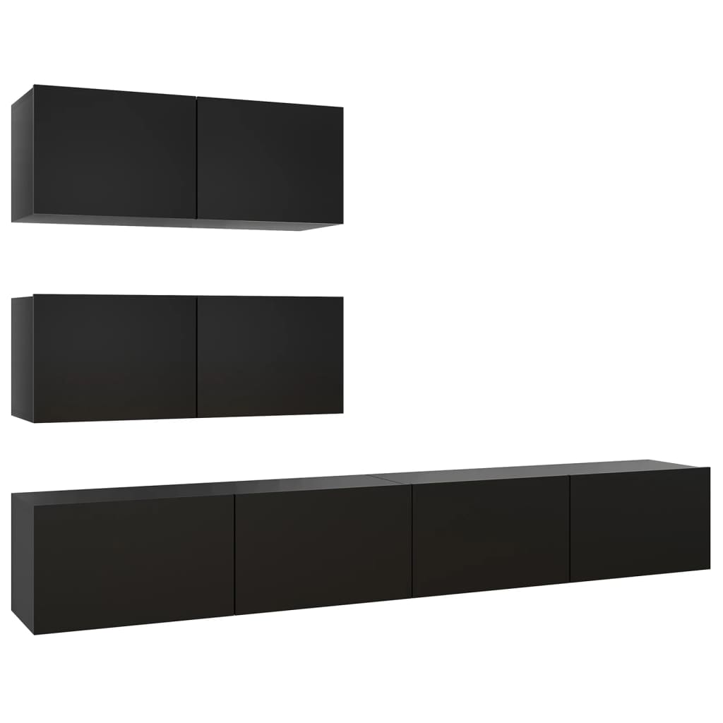 Ensemble de meuble TV 4 pcs Noir Bois d'ingénierie