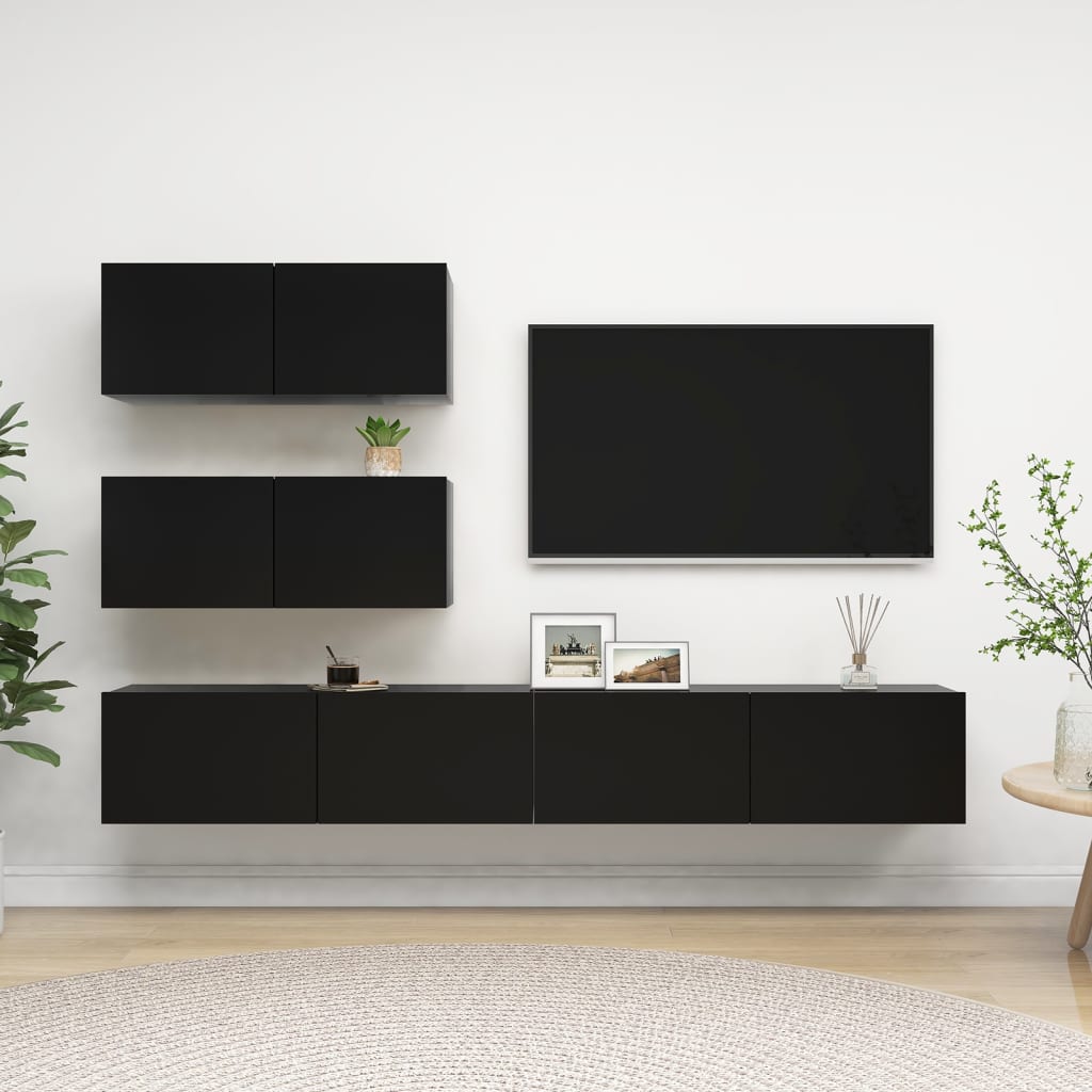 Ensemble de meuble TV 4 pcs Noir Bois d'ingénierie