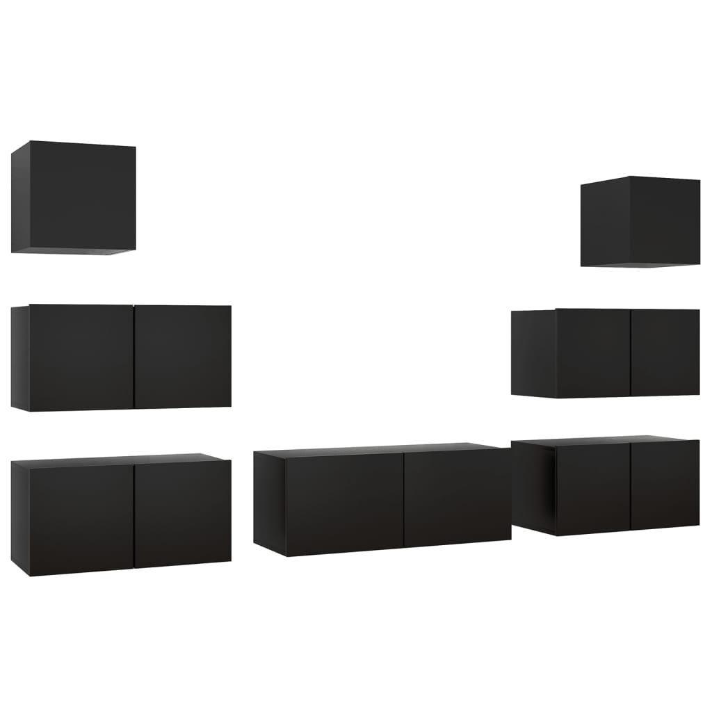 Ensemble de meuble TV 7 pcs Noir Bois d'ingénierie