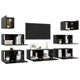 Ensemble de meuble TV 7 pcs Noir Bois d'ingénierie