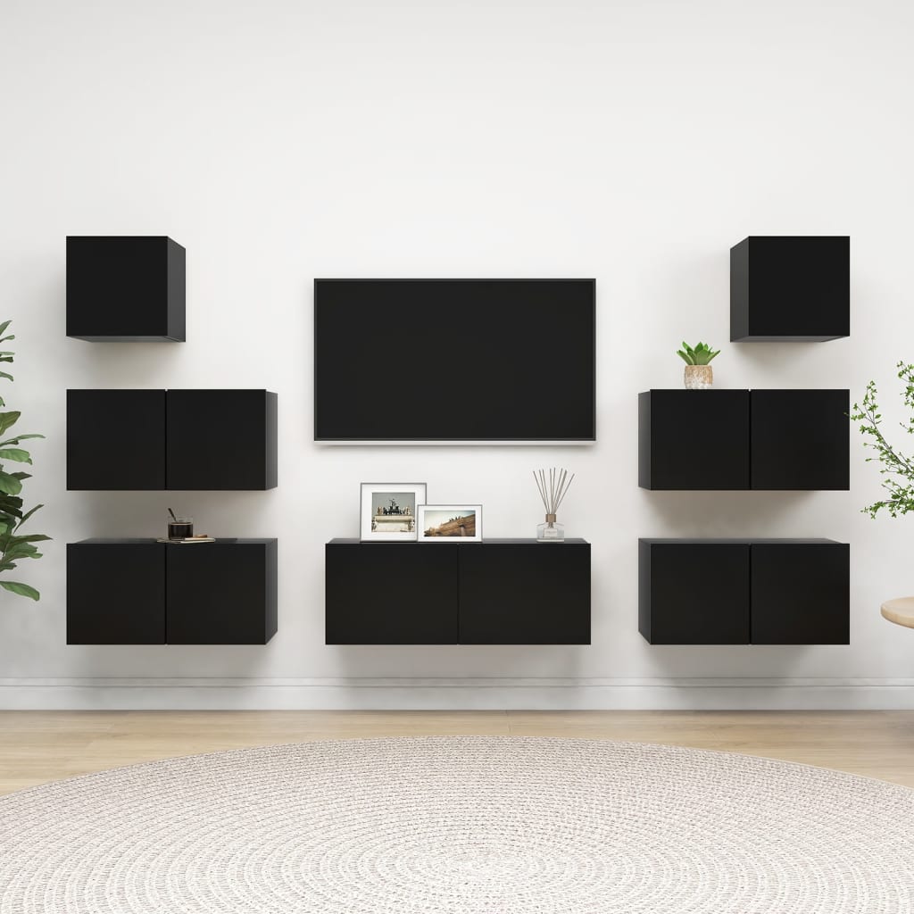 Ensemble de meuble TV 7 pcs Noir Bois d'ingénierie