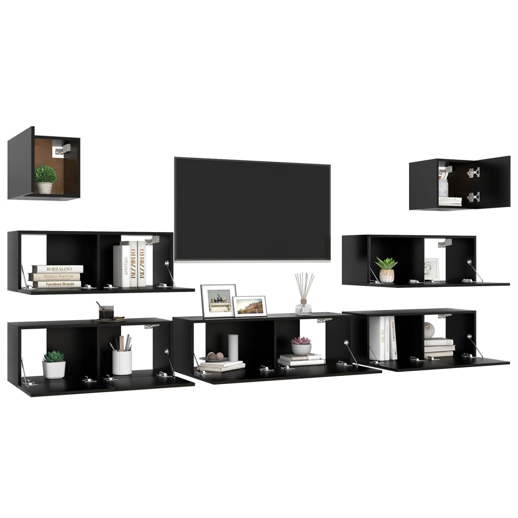 Ensemble de meuble TV 7 pcs Noir Bois d'ingénierie