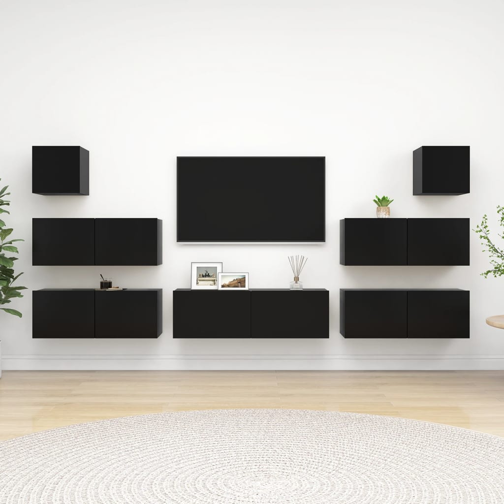 Ensemble de meuble TV 7 pcs Noir Bois d'ingénierie