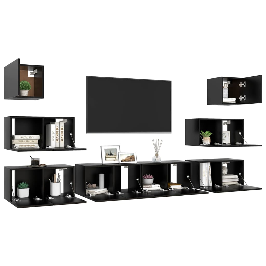 Ensemble de meubles TV 8 pcs Noir Bois d'ingénierie