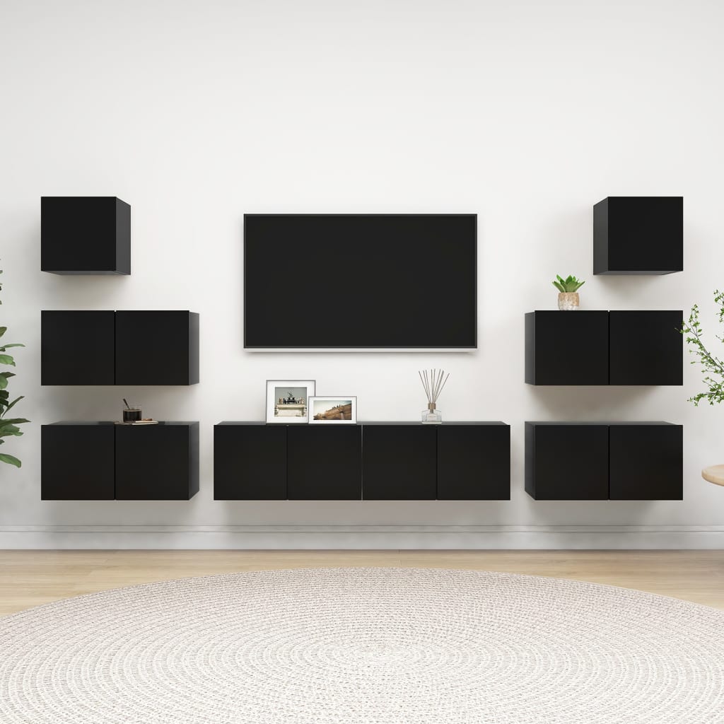 Ensemble de meubles TV 8 pcs Noir Bois d'ingénierie