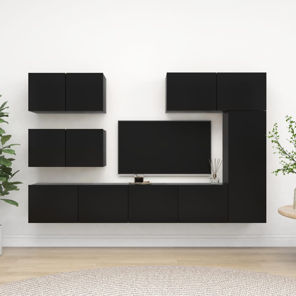 Ensemble de meuble TV 6 pcs Noir Bois d'ingénierie