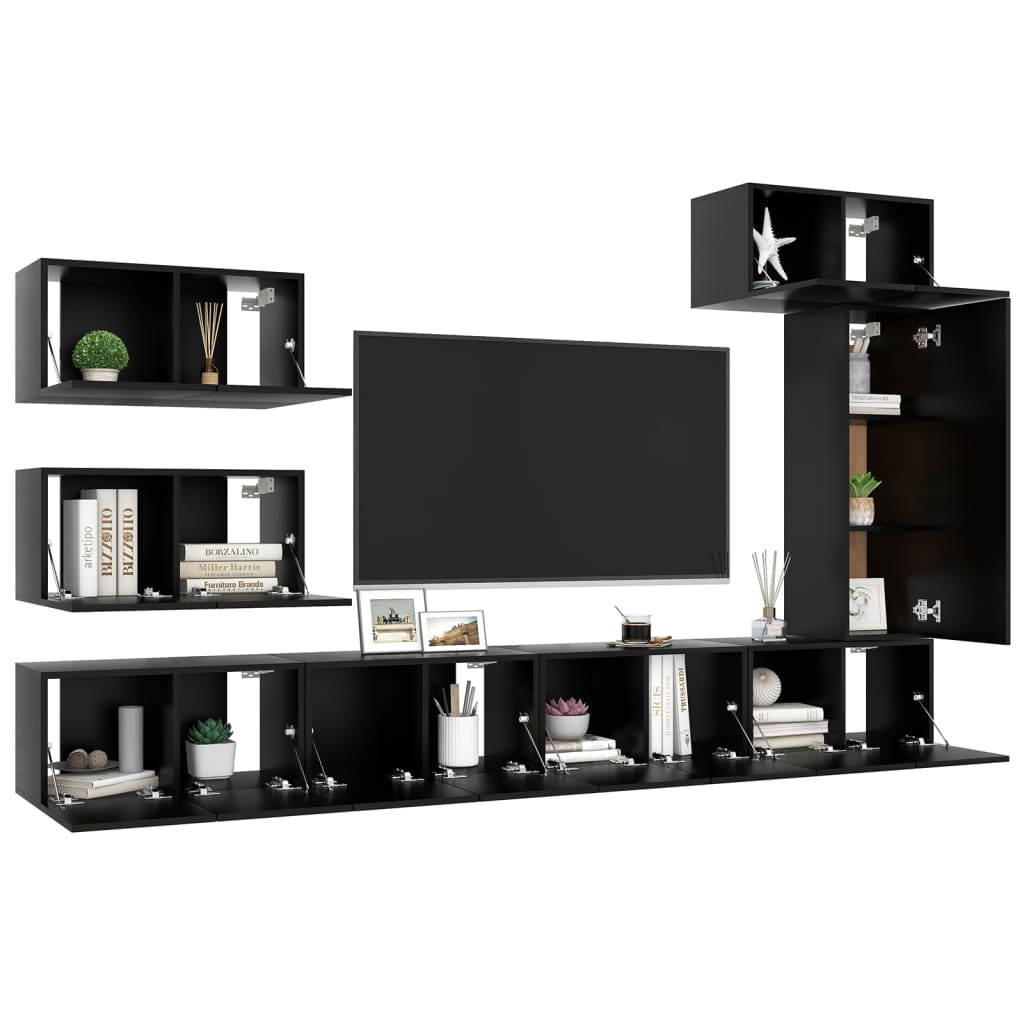 Ensemble de meubles TV 8 pcs Noir Bois d'ingénierie