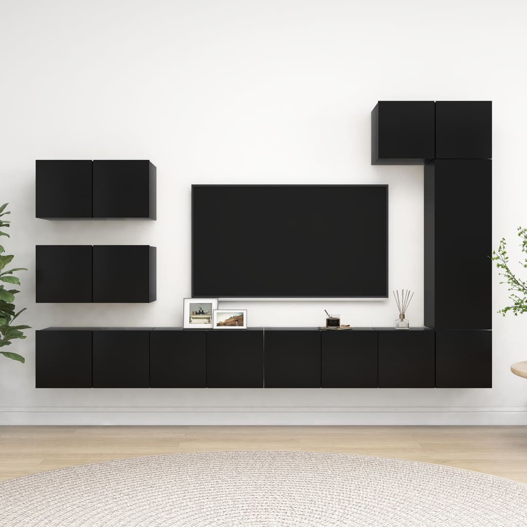 Ensemble de meubles TV 8 pcs Noir Bois d'ingénierie