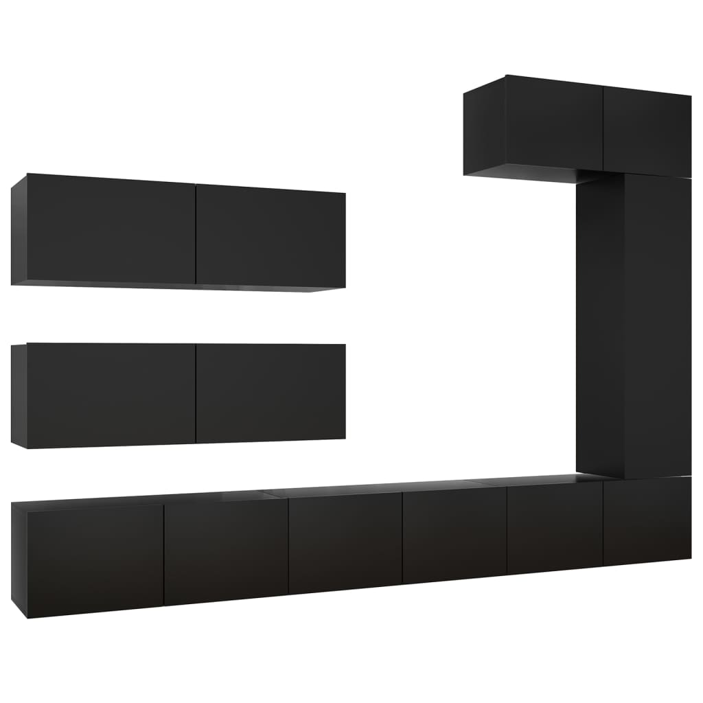 Ensemble de meuble TV 7 pcs Noir Bois d'ingénierie