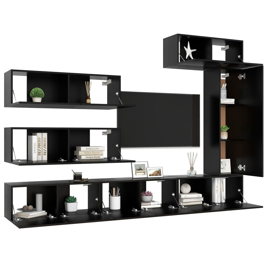 Ensemble de meuble TV 7 pcs Noir Bois d'ingénierie