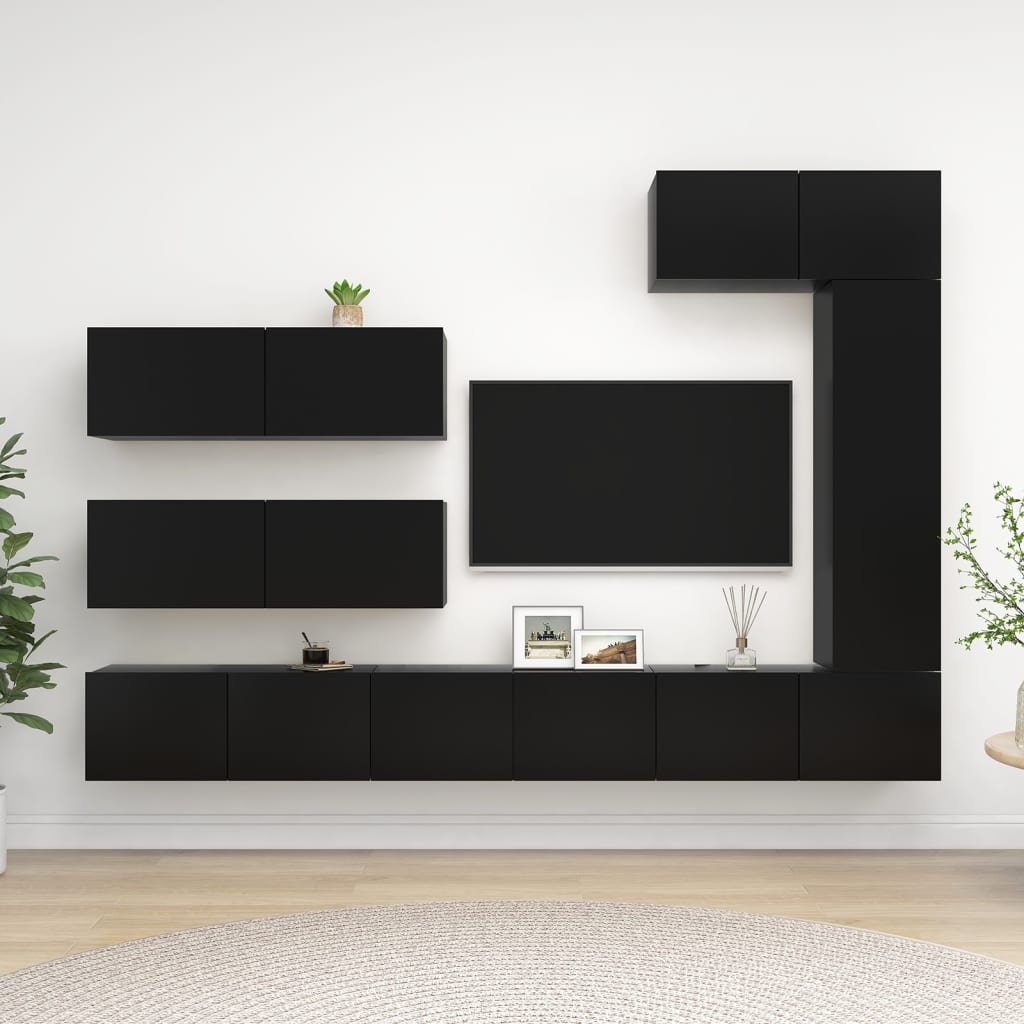 Ensemble de meuble TV 7 pcs Noir Bois d'ingénierie