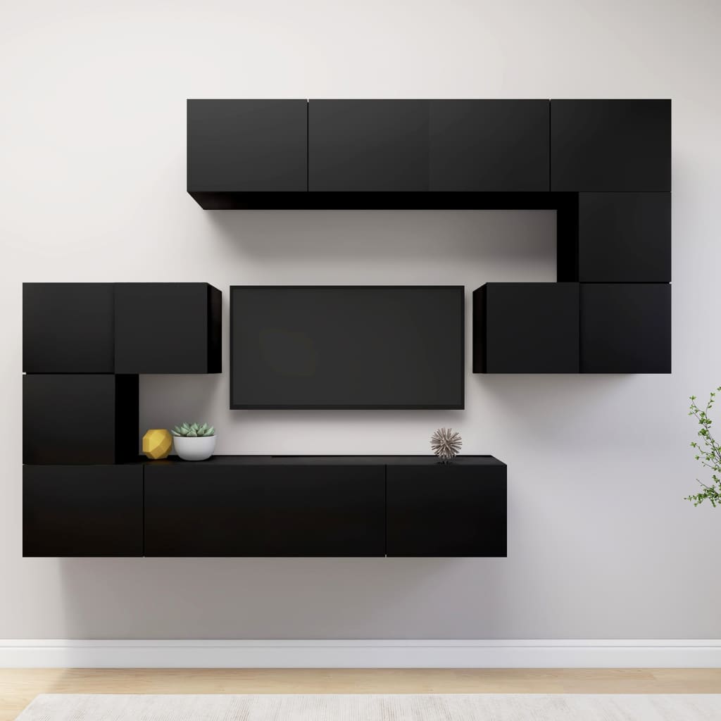 Ensemble de meuble TV 8 pcs Noir Bois d'ingénierie