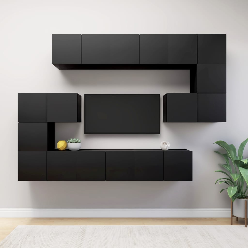 Ensemble de meubles TV 10 pcs Noir Bois d'ingénierie