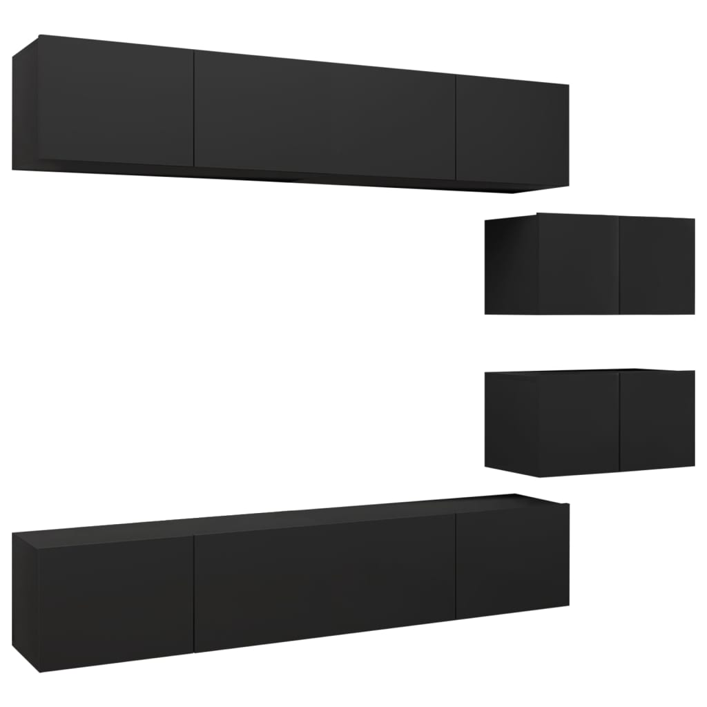 Ensemble de meuble TV 6 pcs Noir Bois d'ingénierie