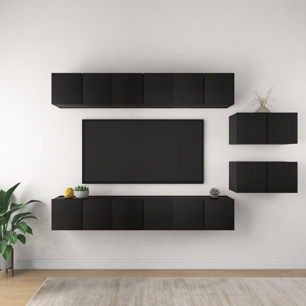 Meubles TV 8 pcs Noir Bois d'ingénierie