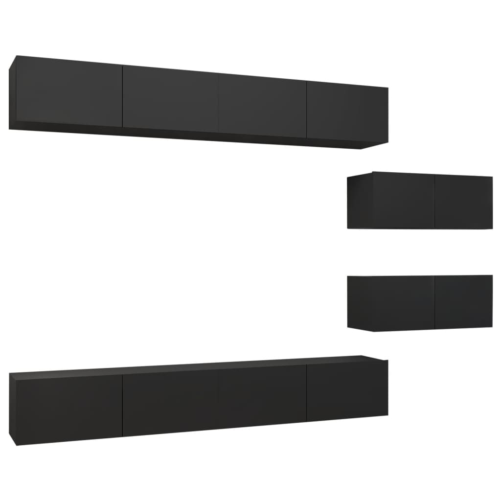 Ensemble de meubles TV 6 pcs Noir Bois d'ingénierie